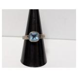 .925 Sterl Blue Stone 'Believe' Ring Sz 8