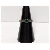 .925 Sterl Dark Green Stone Ring Sz 6.5