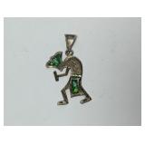 .925 Sterling Silver Zuni Pendant Green Inlay