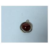 .925 Sterling Silver Red Cabochon Pendant
