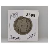 1909 90% Silv Barber Half $1 Dollar