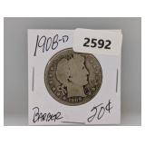 1908-D 90% Silv Barber Half $1 Dollar