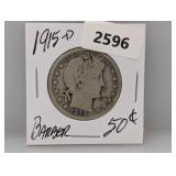1915-D 90% Silv Barber Half $1 Dollar