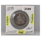 Rare 1878 90% Silv Seated Half $1
