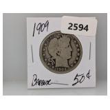1909 90% Silv Barber Half $1 Dollar