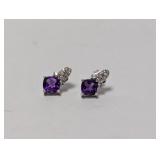 .925 Sterling Silver Purple Stone Drop Earrings