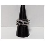 .925 Sterling Silver Multi-Row Diamond Ring Sz 9