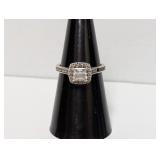 .925 Sterl Clear Stone/Diam Accents Ring