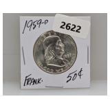 1959-D 90% Silv Franklin Half $1 Dollar