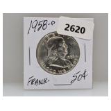 1958-D 90% Silv Franklin Half $1 Dollar