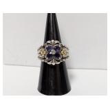 18k/.925 Bixby Floral Diamond Ring Sz 7