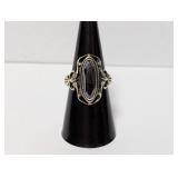 .925 Sterl Black Stone Statement Ring Sz 8