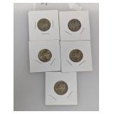 (5) 35% Silv War Nickels