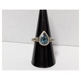 .925 Sterling Silver Blue Pear Shape Ring Sz 8.5