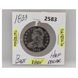 Rare 1833 90% Silv Bust Half $1