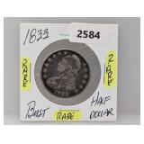 Rare 1833 90% Silv Bust Half $1