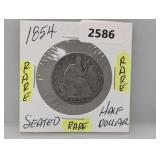 Rare 1854 90% Silv Seated Half $1
