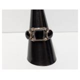 .925 Sterl Black Tri-Stone Adj Ring