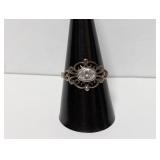 .925 Sterl Clear Stone Cocktail Ring Sz 9