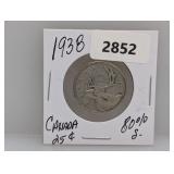1938 80% Silv Canada Quarter