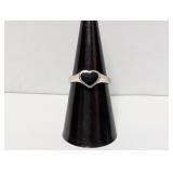 .925 Sterling Silver Black Heart Ring Sz 7