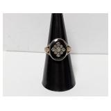 .925 Sterling Silver Marcasite Black Inlay Sz 7