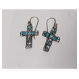 .925 Sterling Silver Dangle Blue Cross Earrings