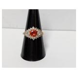 Vermeil Cluster Cocktail Ring Red Stone Sz 8.5