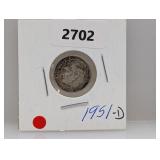 1951-D 90% Silv Roos Dime