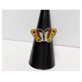 .925 Sterling Adjustable Butterfly Enamel Ring