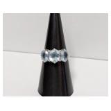 .925 Sterling Aqua Color Tri-Stone Ring Sz 7