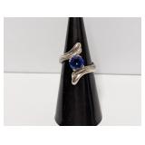 .925 Sterl Tension-Style Set Blue Stone Ring Sz 6