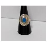.925 Sterling Turquoise Floral Motif Ring Sz 9