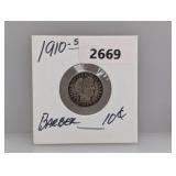 1910-S 90% Silv Barber Dime