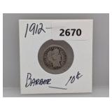 1912 90% Silv Barber Dime
