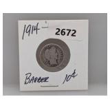 1914 90% Silv Barber Dime
