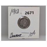 1913 90% Silv Barber Dime