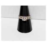 .925 Sterling Ornate Band Clear Stone Ring Sz 9