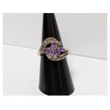 .925 Sterling Amethyst Marcasite Ring Sz 8