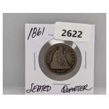 1861 90% Silv Seated Quarter