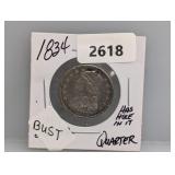 1834 90% Silv Bust Quarter (Has Hole)
