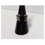 .925 Sterl Marcasite & Black Stone Ring Sz 7