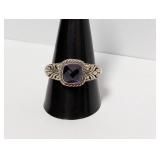 .925 Sterl Amethyst Halo Cocktail Ring Sz 11