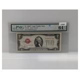 PMG 1928-F Red Seal $2 US Note