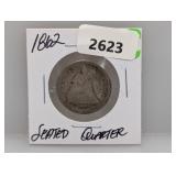 1862 90% Silv Seated Quarter