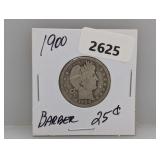 1900 90% Silv Barber Quarter