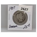 1907 90% Silv Barber Quarter