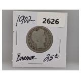 1902 90% Silv Barber Quarter