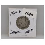 1907-D 90% Silv Barber Quarter