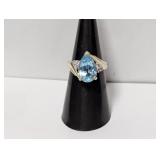 .925 Sterling Blue Pear Stone & CZ Ring Sz 7